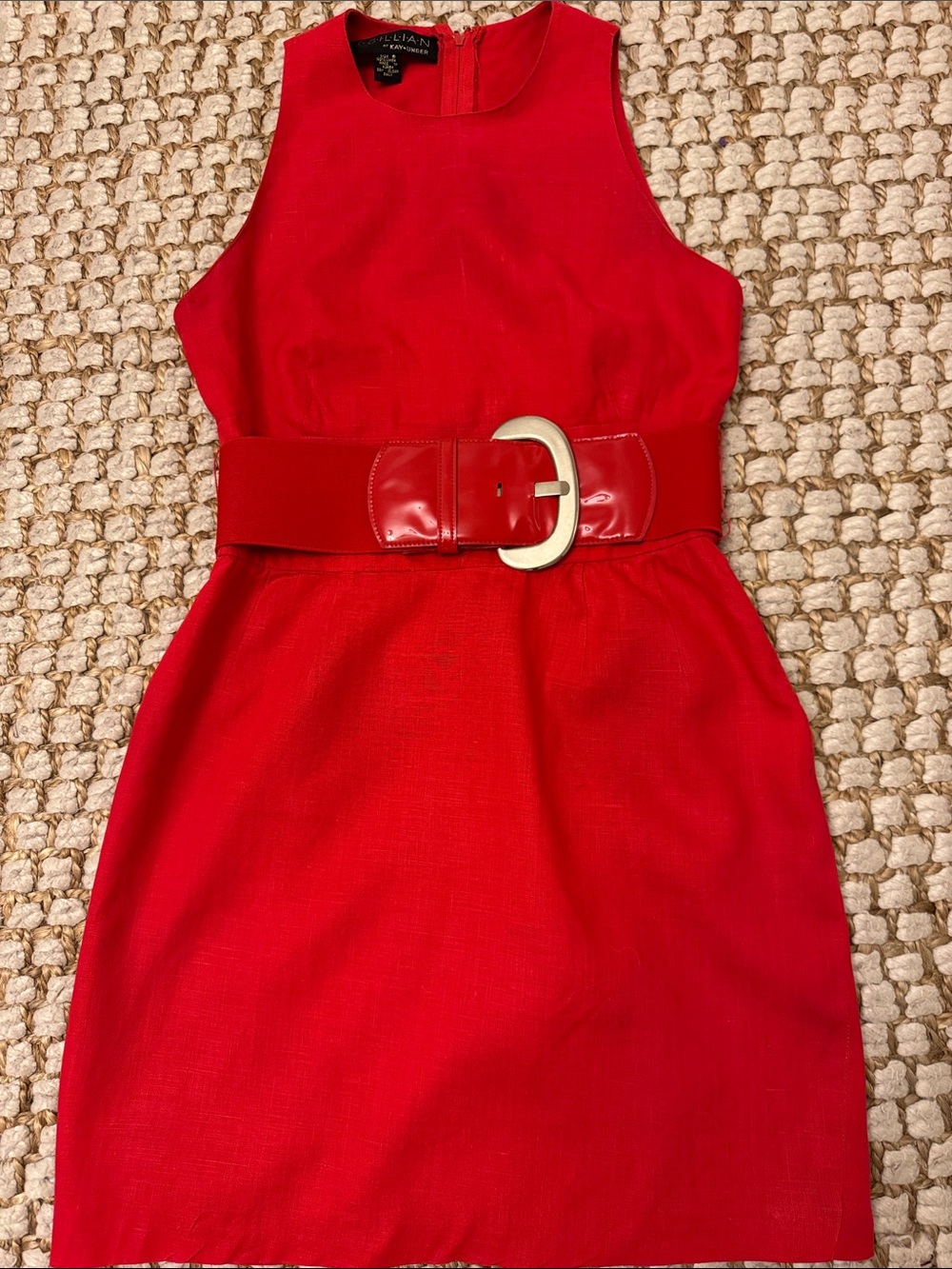 Kay Unger Red Sleeveless Dress with Statement Belt